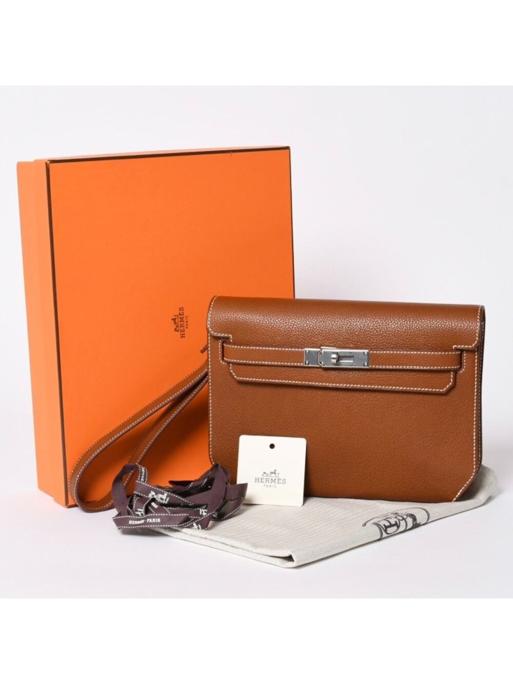 Hermes Clutch Kelly Depeches 25 Veau Barenia Silver